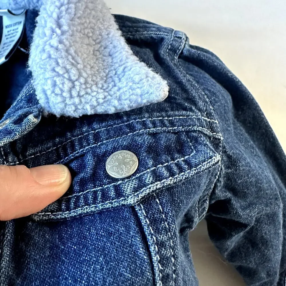 Vintage Baby OshKosh Winter Snowflake Denim Jacket w/ Purple Sherpa Collar